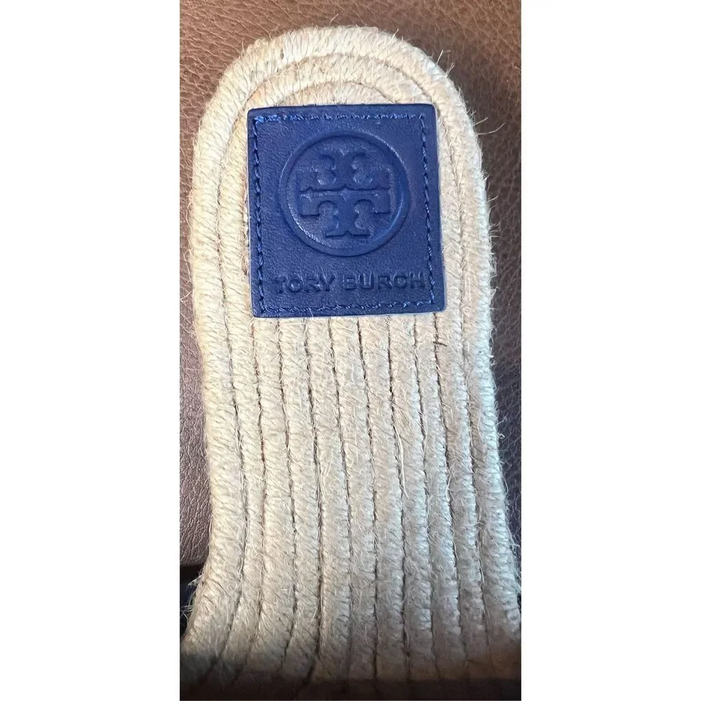 Tory Burch Benton Open Toe Espadrille Slide in Midnight Blue  Suede NWOB Size 5
